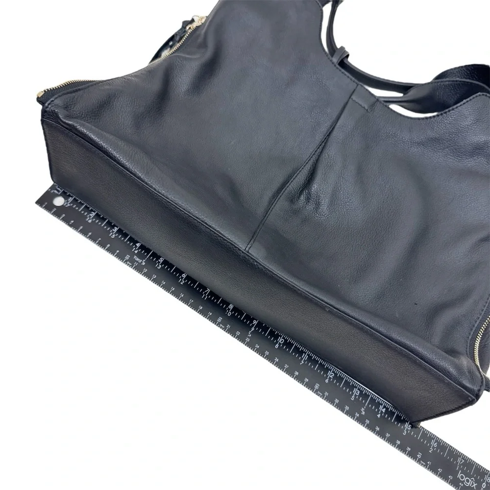 Vince Camuto Corla Black Leather Large Tote Shoulder Bag Zippers Biker Moto